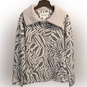 Nicole Miller NY 1/4 Zip Wing Collar Turtleneck Zebra Print Sweater Women’s L